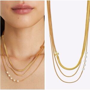 NWOT Tory Burch Kira Logo & Imitation Layered Necklace